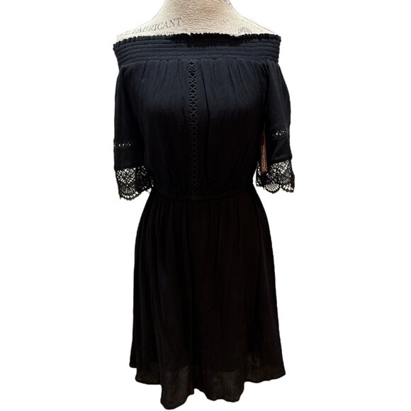 NWT Xhilaration Black Lace Detail Off Shoulder Mini Dress Women's Size Small - Picture 1 of 9